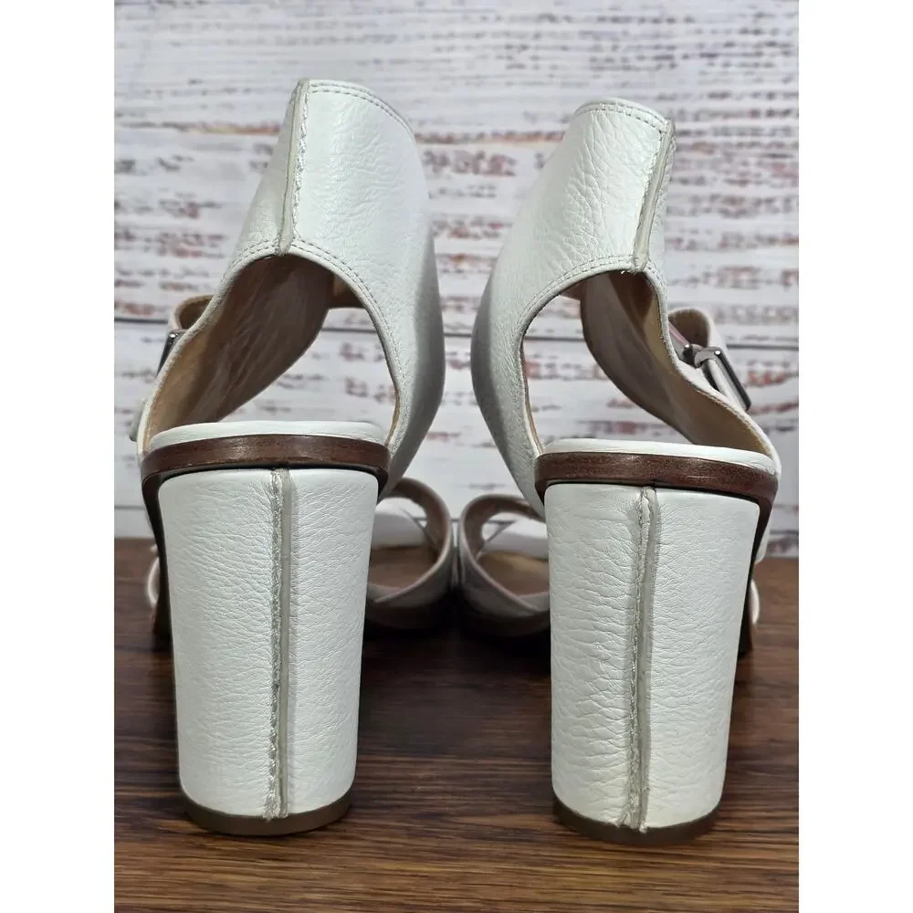 Via Spiga White Leather Block Heel Sandals 9.5 Buckle Ankle Wrap Italy 41